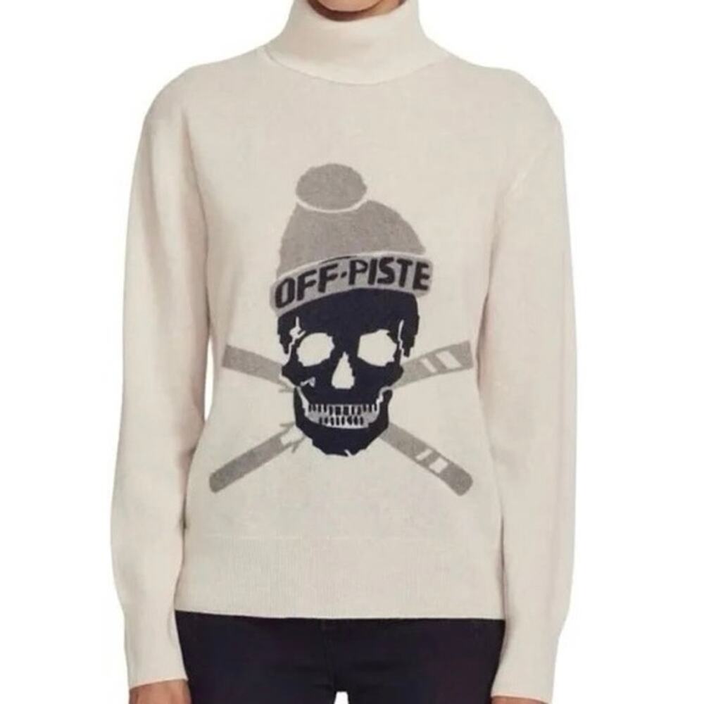 360 Cashmere Off Piste Skull Turtleneck Sweater, M